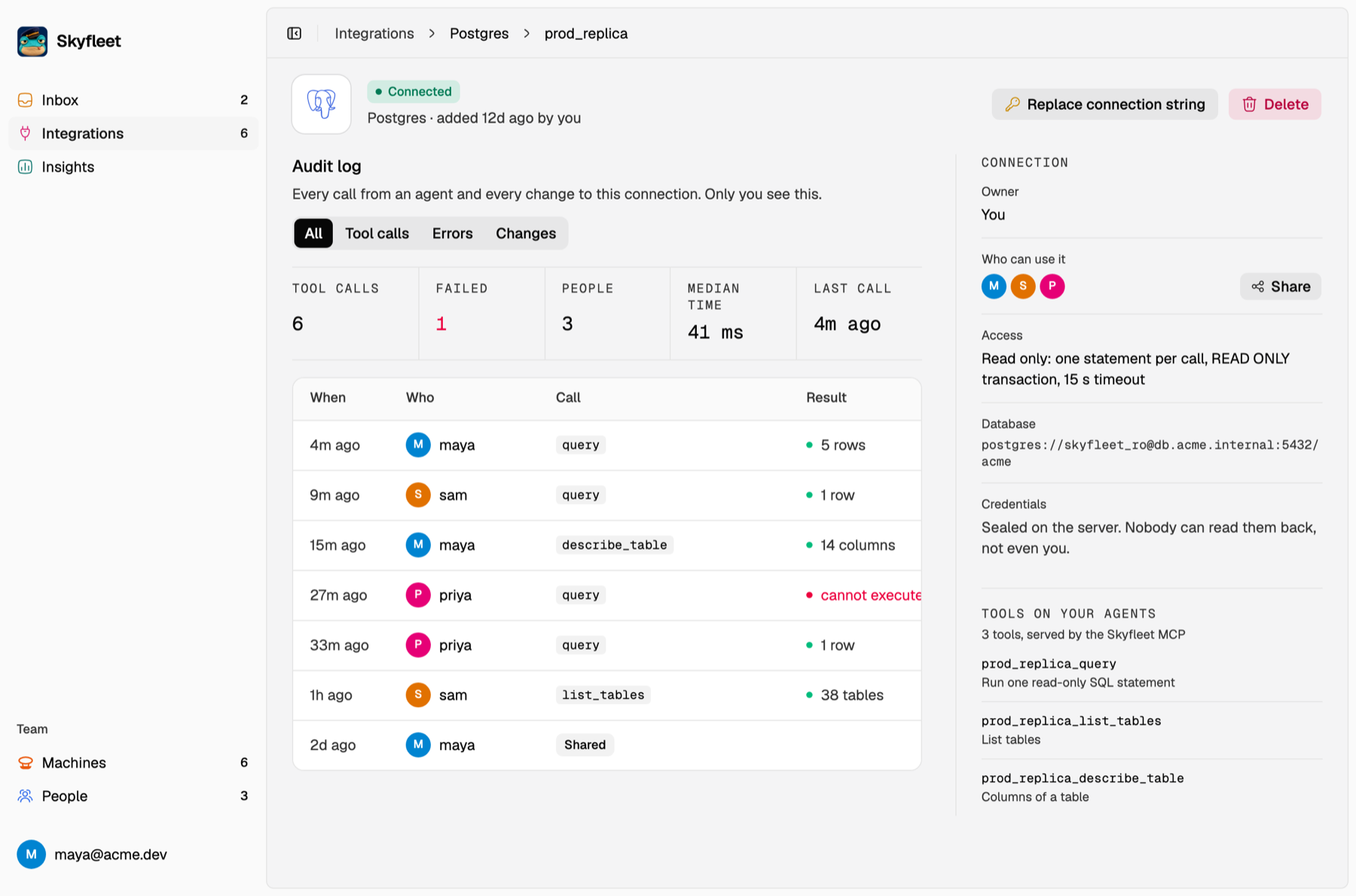A Postgres connection and its audit log