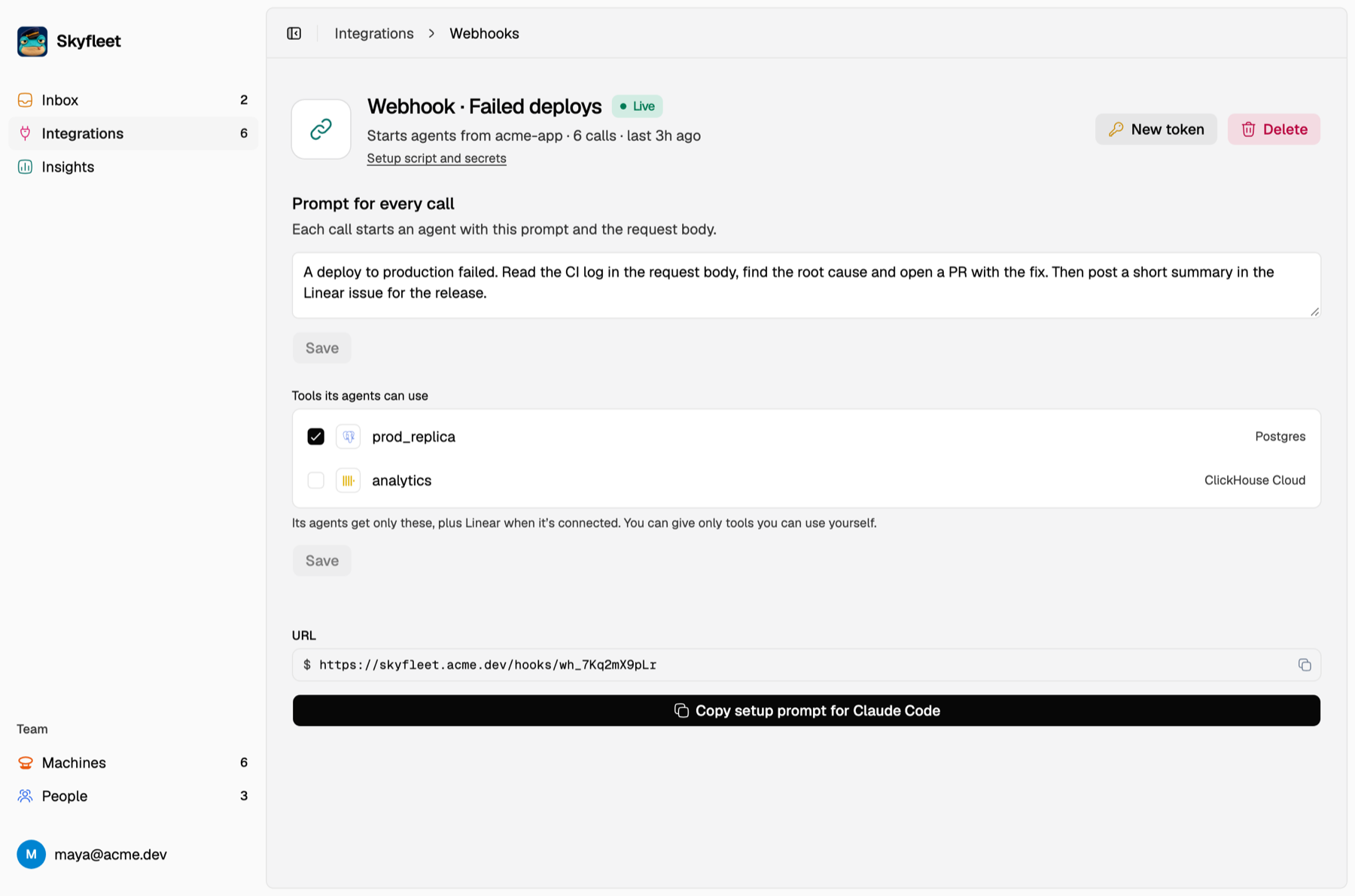 A webhook's page