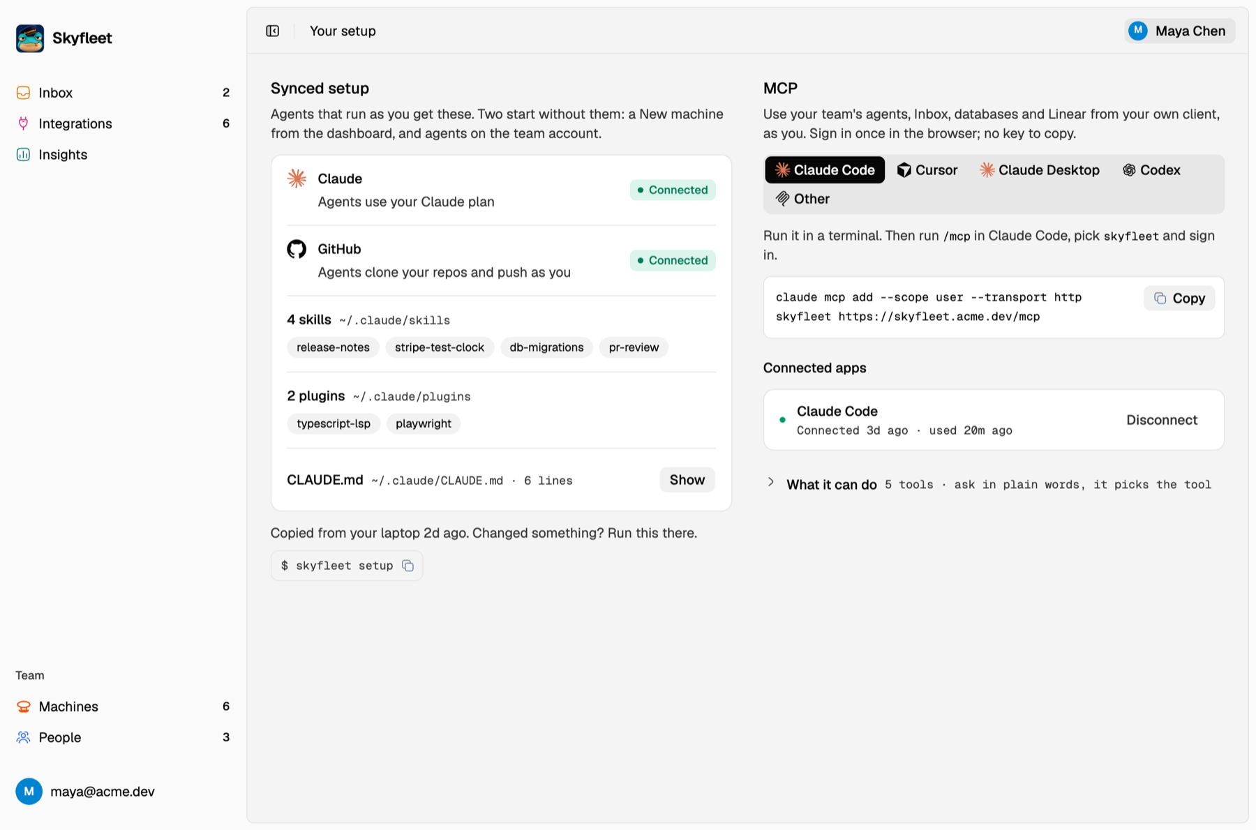 The Settings page